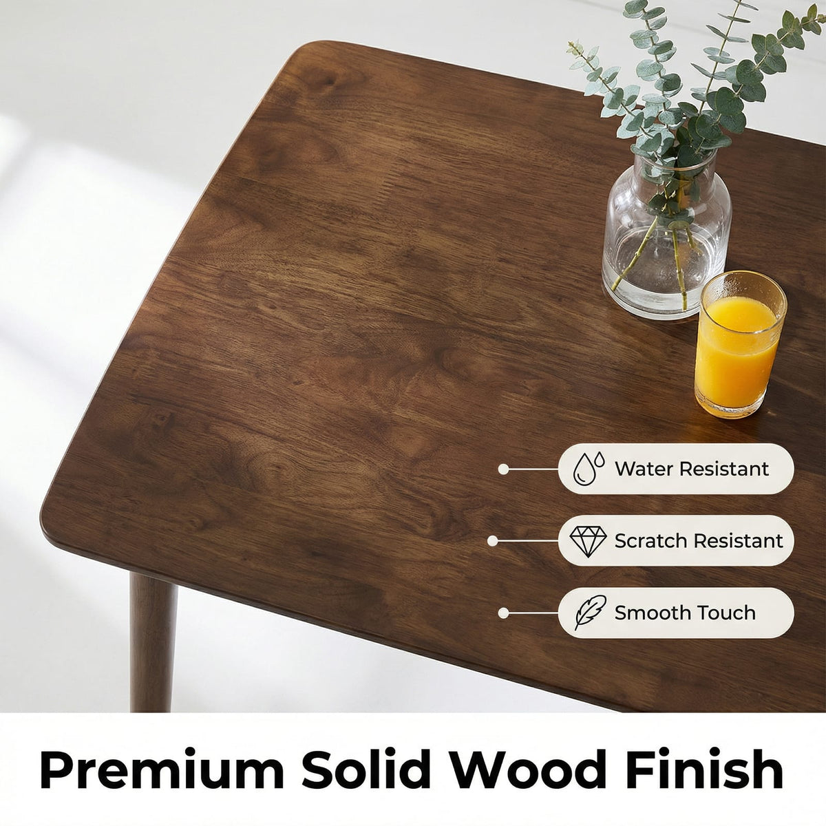 47" Walnut Solid Wood Dining Table - Kitchen Table for Dining Room