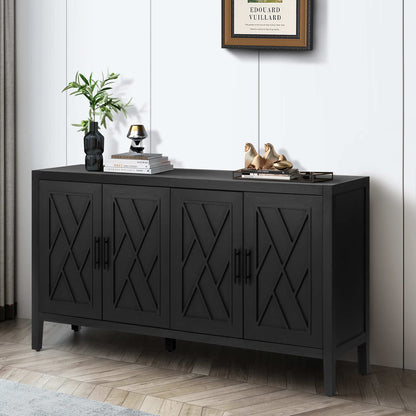 Antique Black 4-Door MDF Storage Cabinet - 59.8" Accent Table for Living Room