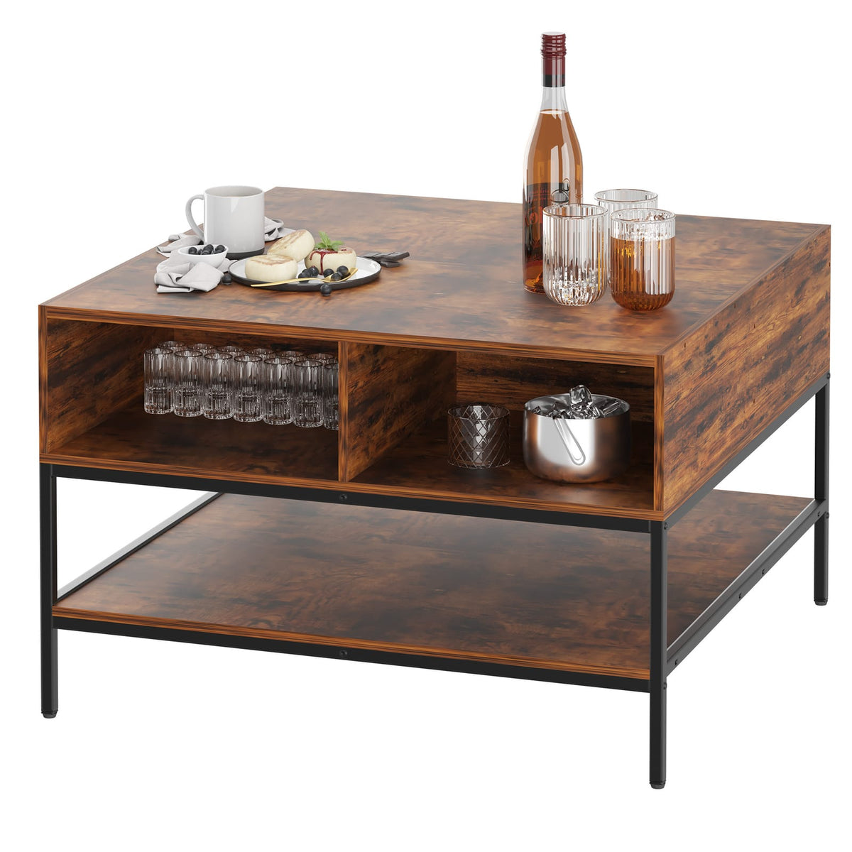 Black Brown Farmhouse Coffee Table with Storage