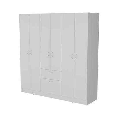 White 6-Door Wardrobe with Shelf and Drawer - Bedroom Storage