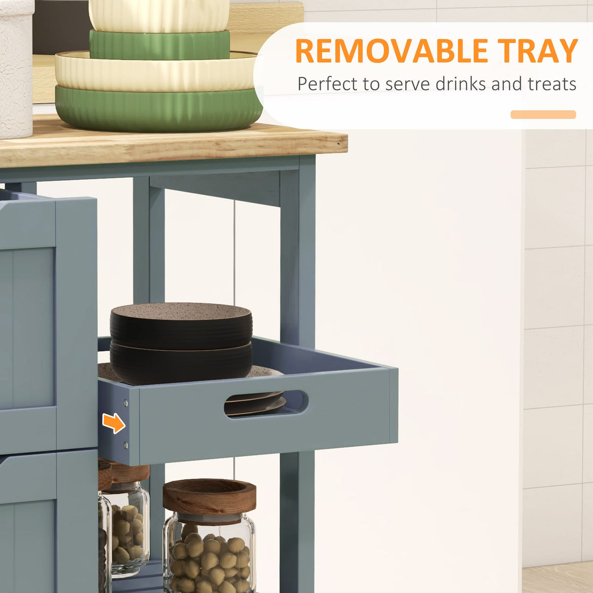 Gray Kitchen Cart with Wheels - Storage Trolley for Dining Room