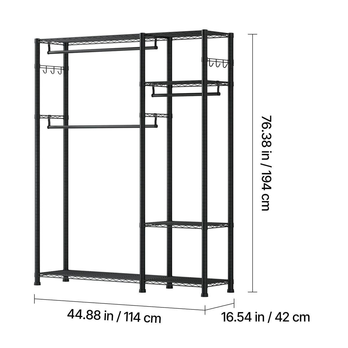 Black Carbon Steel Clothes Rack - 6 Tier Storage