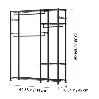 Black Carbon Steel Clothes Rack - 6 Tier Storage
