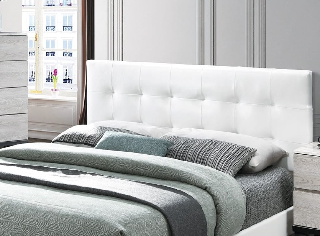 Modern Full Size Bed Frame - White Faux Leather