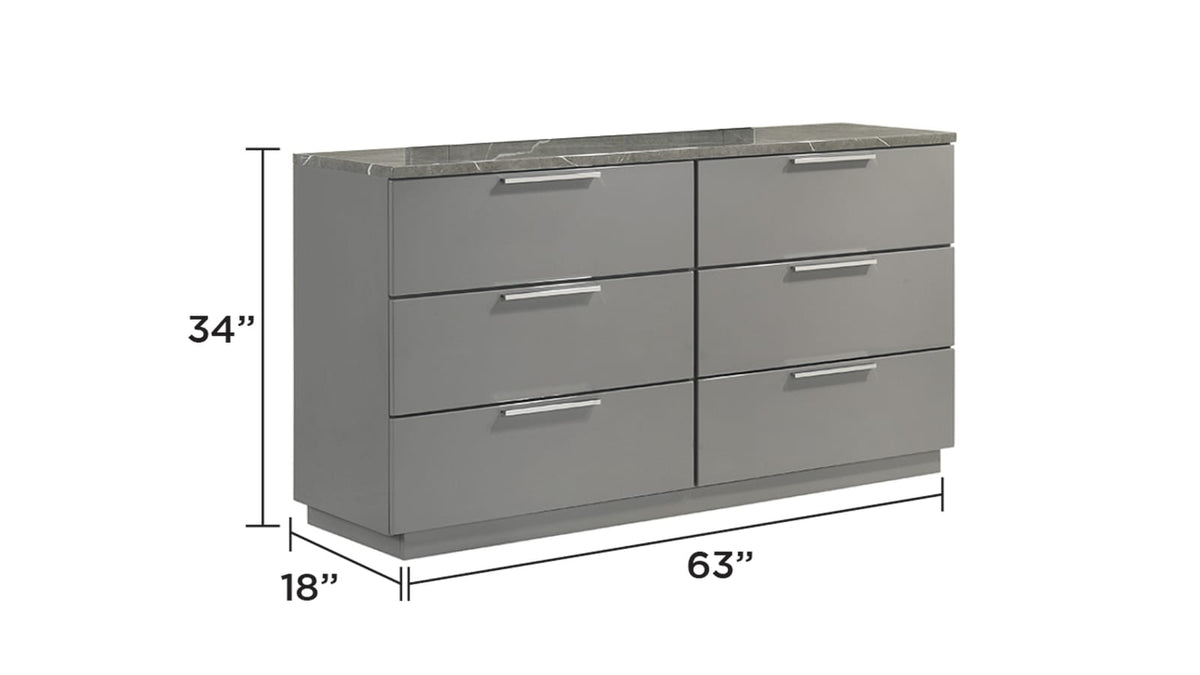 Elara Dresser Gray Wood & MDF, 6 Drawers - Bedroom Storage