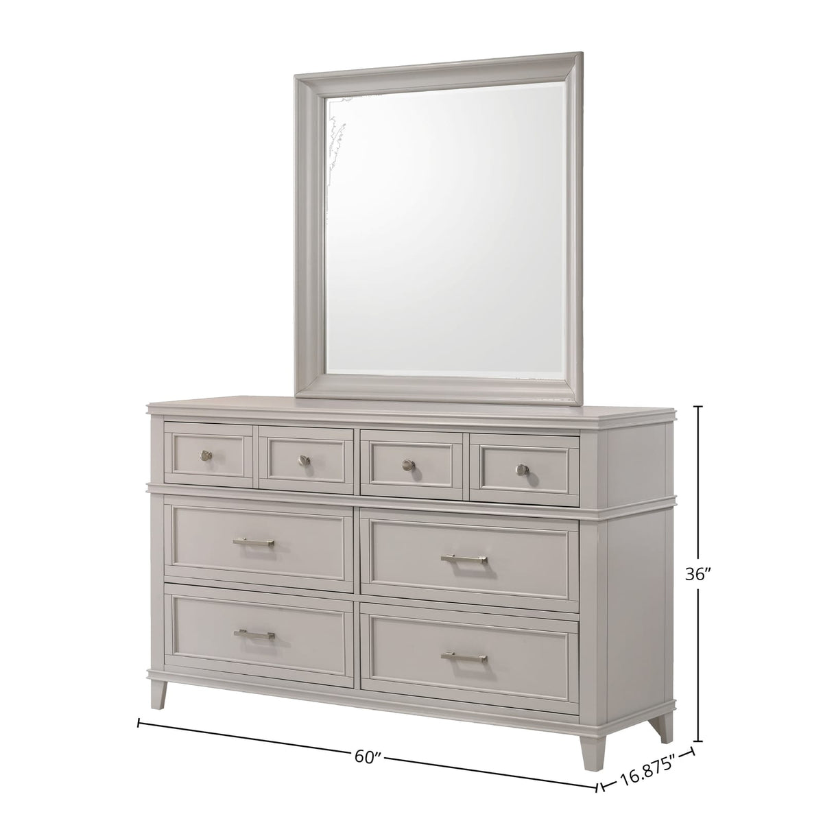 Gray Solid Wood Dresser with 6 Drawers for Bedroom Storage
