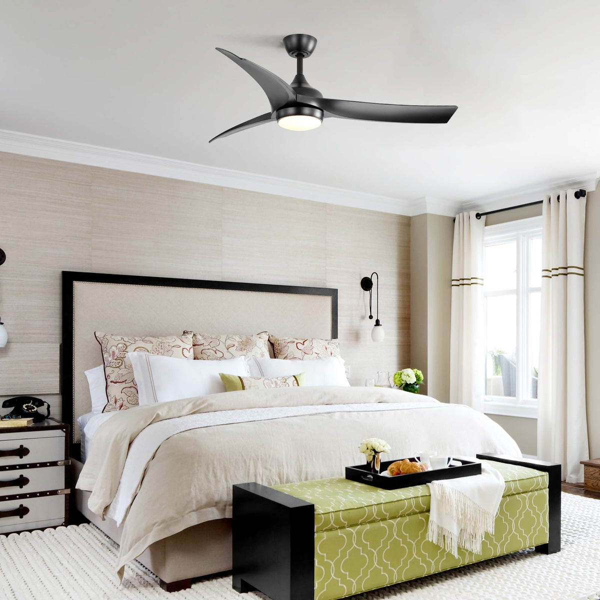 52 Inch Black Ceiling Fan with ABS Blades - Bedroom Living Room