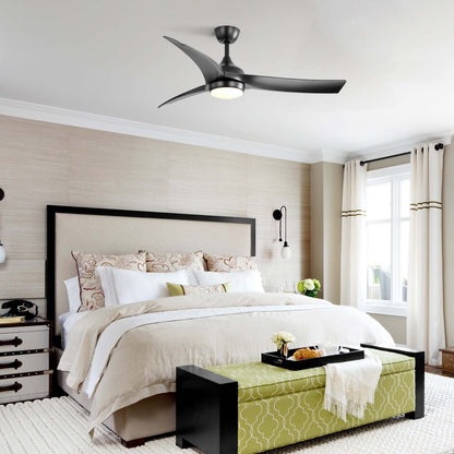52 Inch Black Ceiling Fan with ABS Blades - Bedroom Living Room
