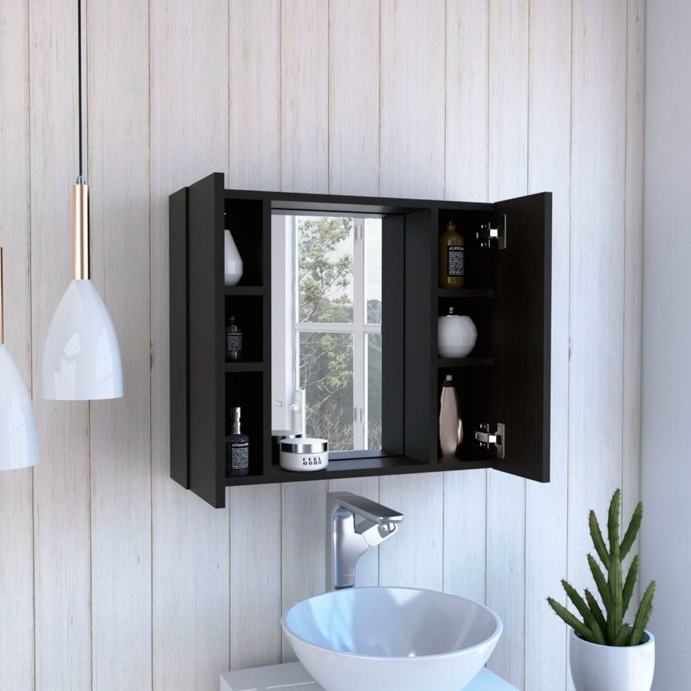 Black Bathroom Storage Cabinet with Mirror - 19" H