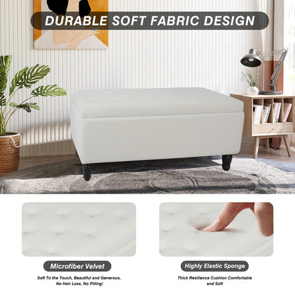 White Velvet Storage Ottoman Bench - 47" End of Bed Footstool