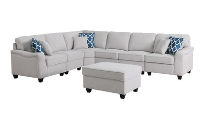 Light Gray Linen 7 Seat Sectional Sofa
