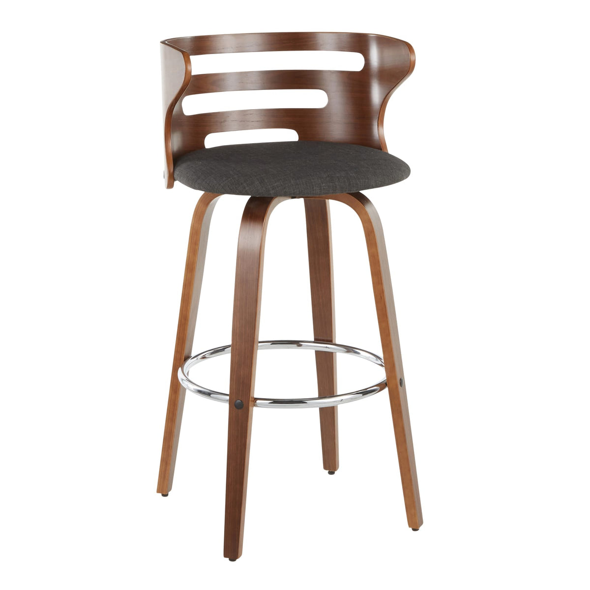 Charcoal Fabric Barstools - 2 Mid-Century Swivel Bar Stools