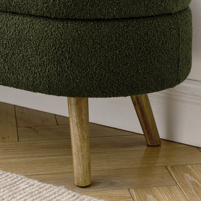 Green Foam Ottoman Storage Bench - Rubber Wood Legs