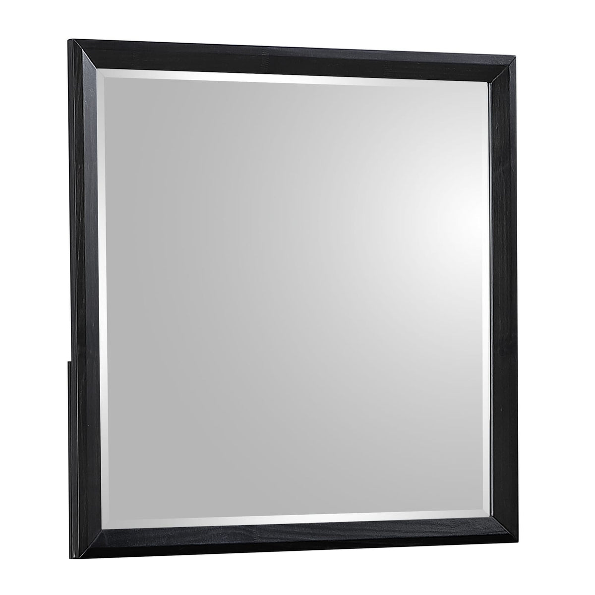 Walnut Wood Vanity Mirror with Beveled Glass for Modern Bedroom