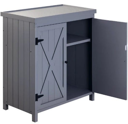 Grey Steel Wood Deck Box Outdoor Storage Cabinet