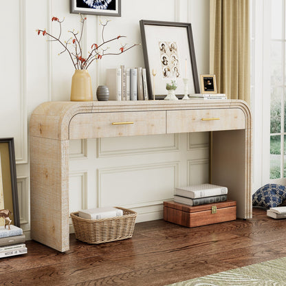 TREXM Retro Console Table - Natural Wood Wash, 2 Drawers