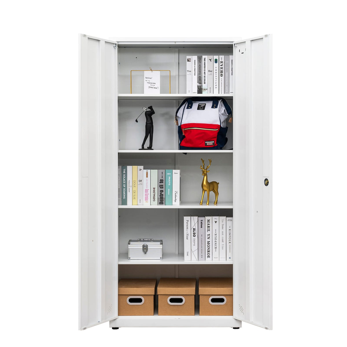 White Steel File Cabinet - 3-4 Shelf Storage for Office & Home