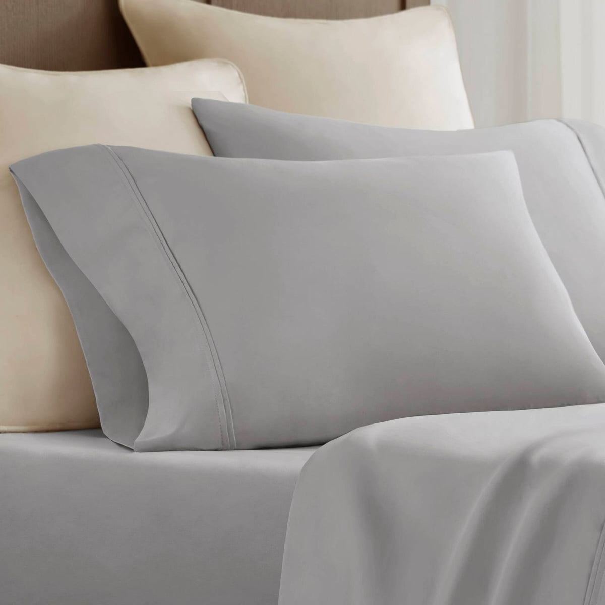 2-Piece King Sham Sateen Pillowcase Set, Grey - Luxurious Comfort & Easy Care