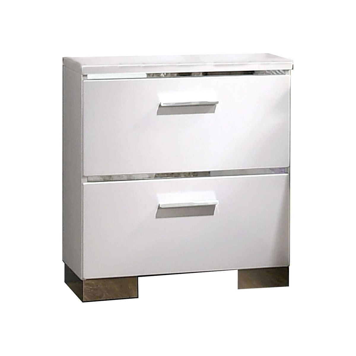 Silver and White Wood Metal Nightstand with 2 Drawers for Bedroom Storage