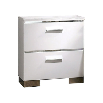 Silver and White Wood Metal Nightstand with 2 Drawers for Bedroom Storage