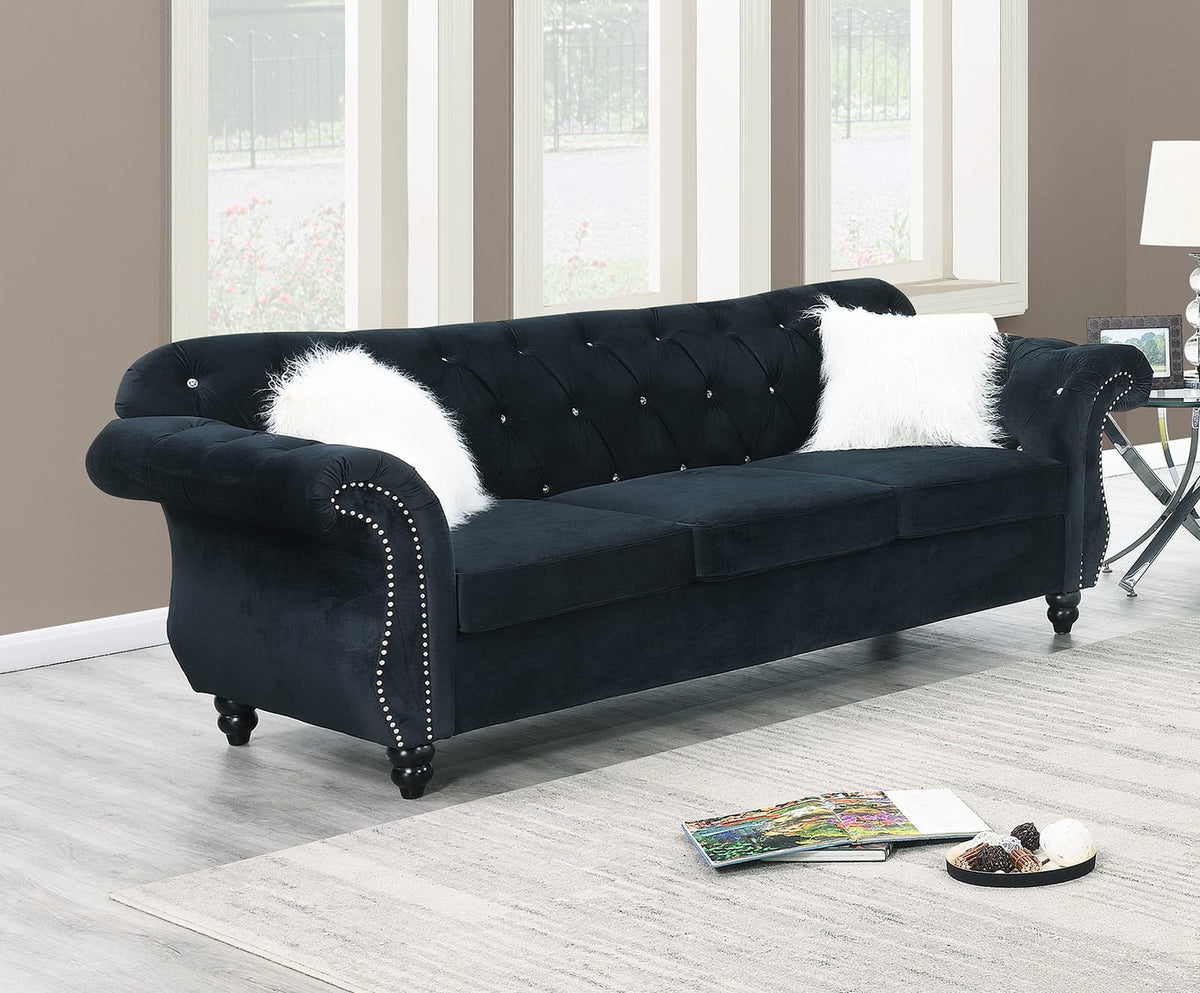 Black Velvet Sofa - Classic Luxury Living Room Couch