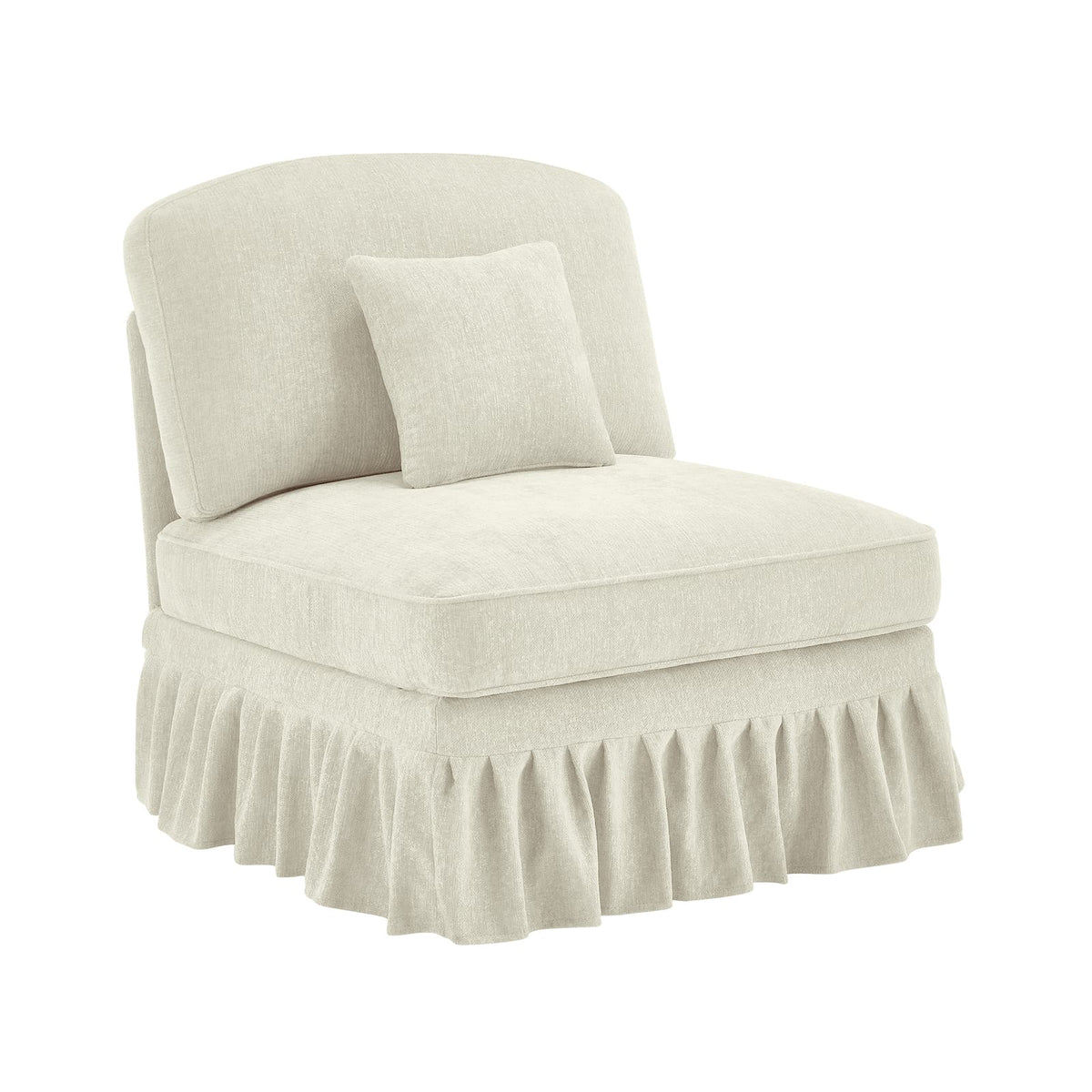 Beige White Chenille Armless Sofa with 1 Pillow - 30.7" L for Living Room