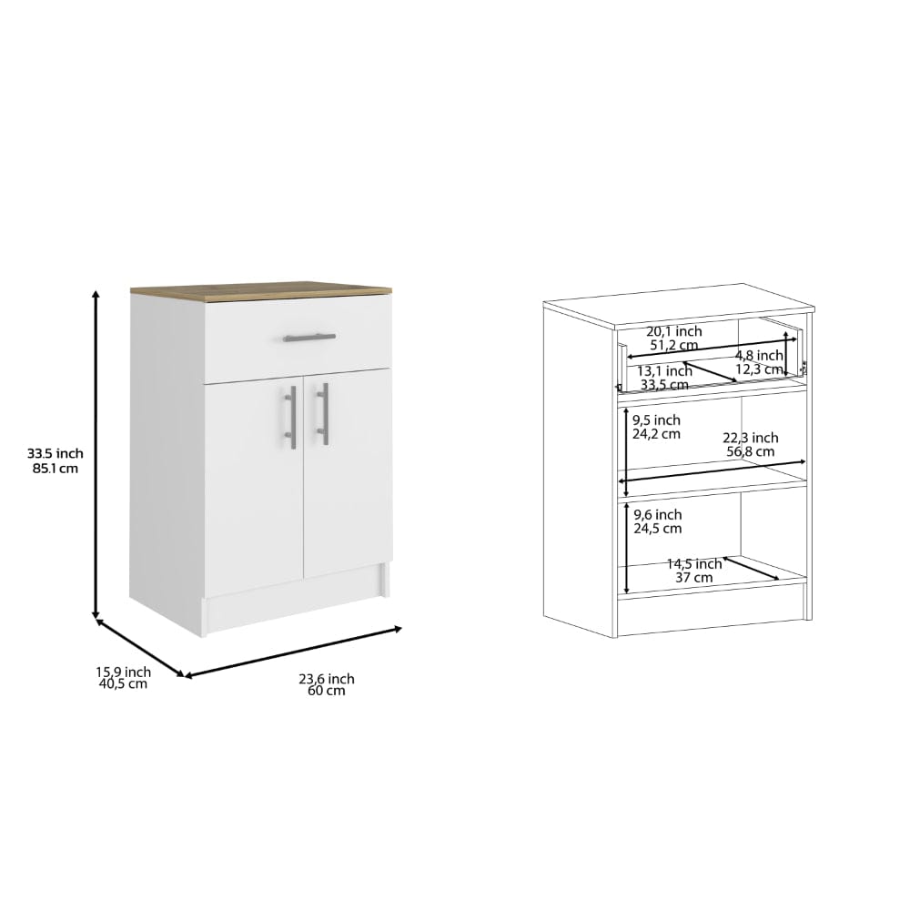 White Kitchen Island Set - 2 Piece Dining Table
