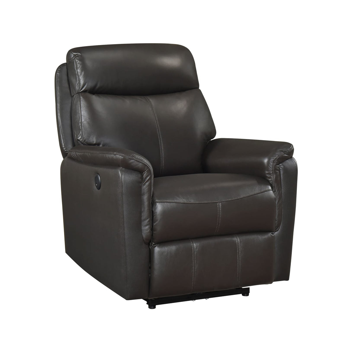 Dark Brown Power Recliner - Luxurious Leather Charging Ports for Living Room