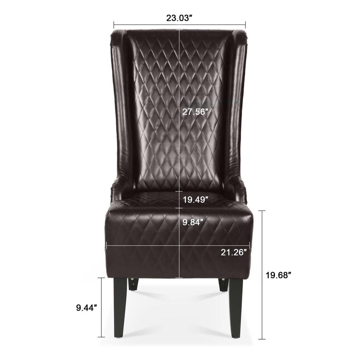 23" Wide Dark Brown Faux Leather Accent Chair - High Back, Soft Padded