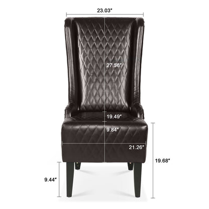 23" Wide Dark Brown Faux Leather Accent Chair - High Back, Soft Padded