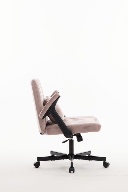 Pink Velvet Criss Cross Office Chair with Wheels for Home Office Comfort