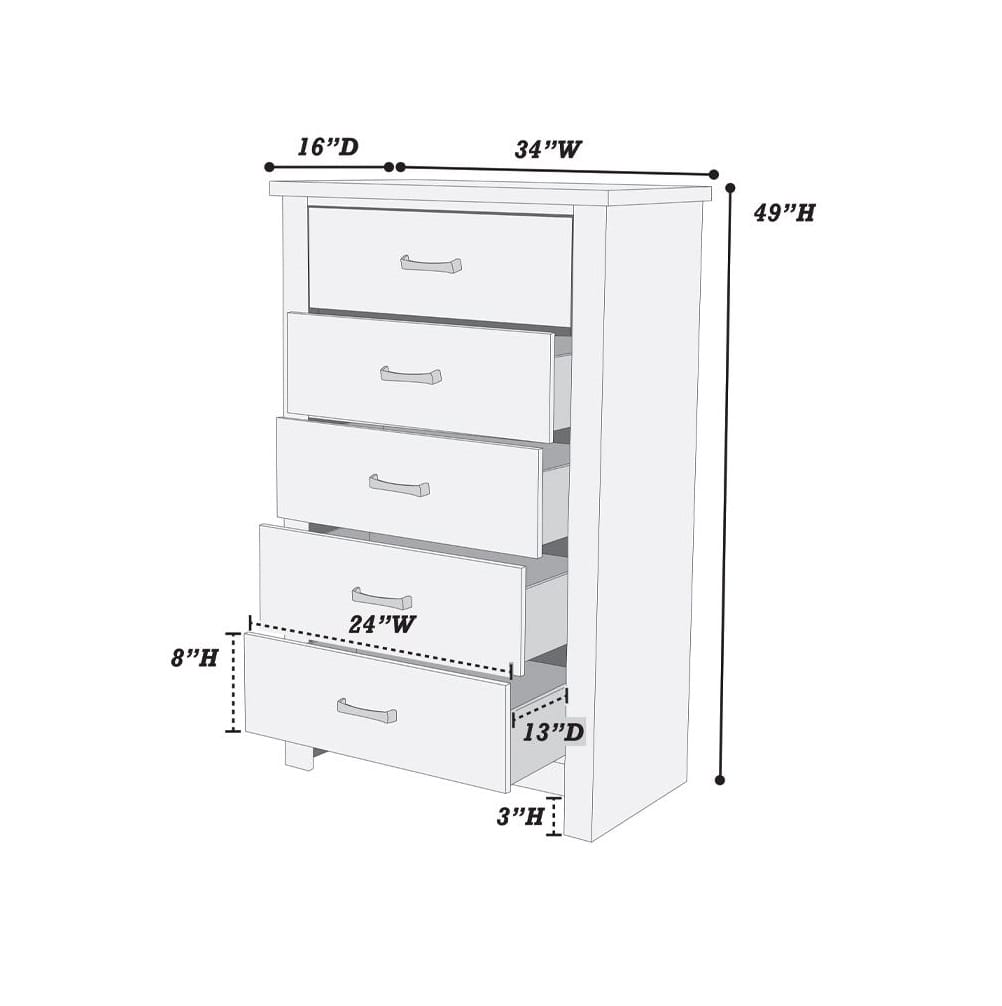 Natural Finish Bedroom Dresser - 34" W x 16" D x 49" H
