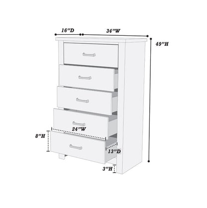 Natural Finish Bedroom Dresser - 34" W x 16" D x 49" H