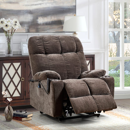 Liyasi Power Recliner - Brown Fabric, Dual OKIN Motor for Living Room