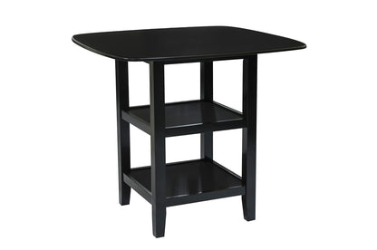 Black Counter Height Dining Set with Shelves and Four Chairs