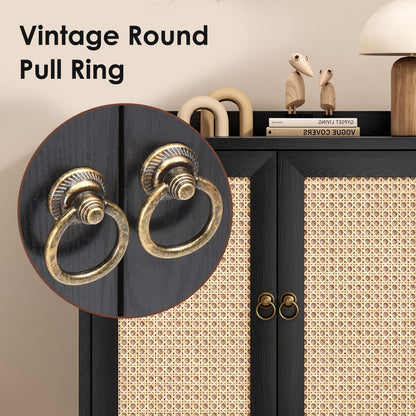 Rattan Buffet Cabinet - Black Sideboard Storage