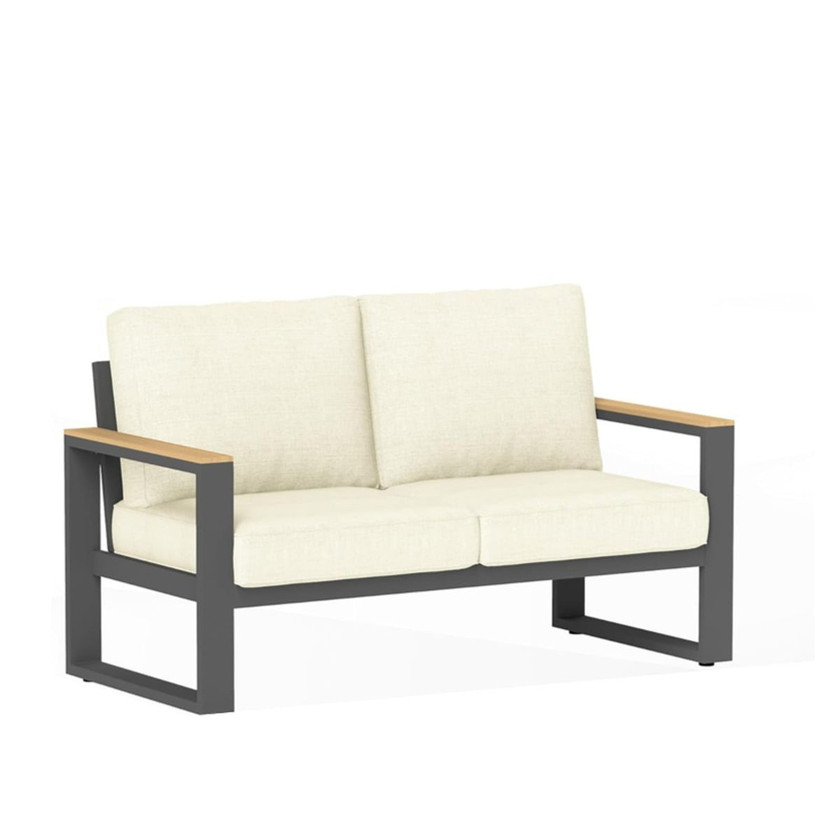 52" All-Weather Aluminum Patio Loveseat Sofa - Beige & Black Cushions