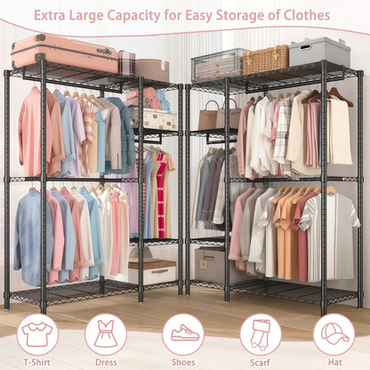 Heavy Duty Clothes Rack - Black Adjustable Shelving Unit