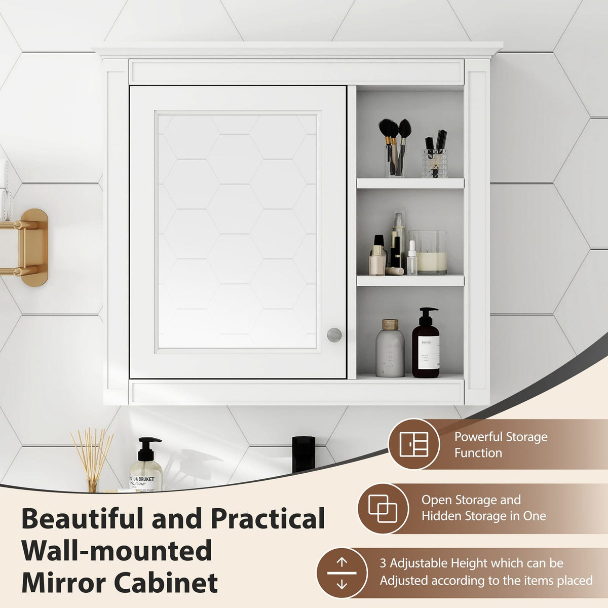 30'' Wall Mounted Bathroom Medicine Cabinet with Mirror - White
