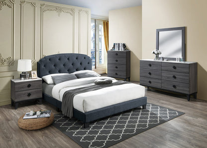 Charcoal Full Burlap Bed Frame with Button Tufted Headboard for Bedroom