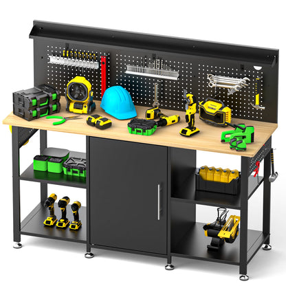 60" Heavy Duty Workbench with Storage - Black MDF Metal