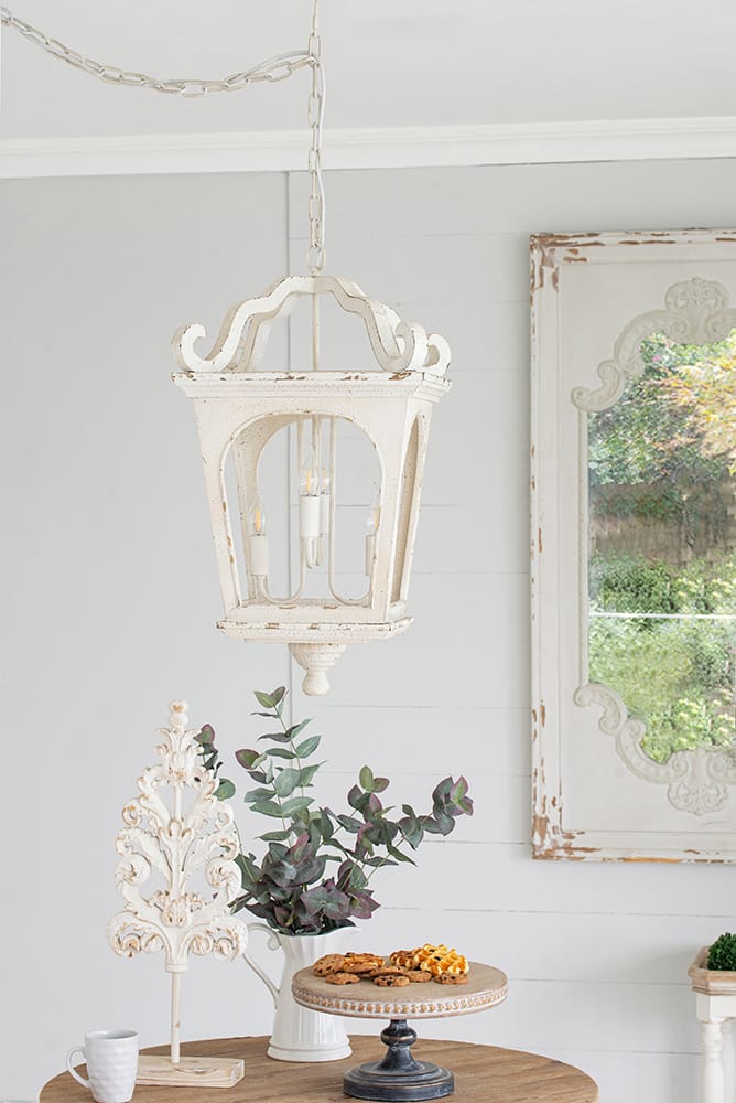 Cream White Wood Chandelier - 4 Light Fixture for Kitchen Dining Room