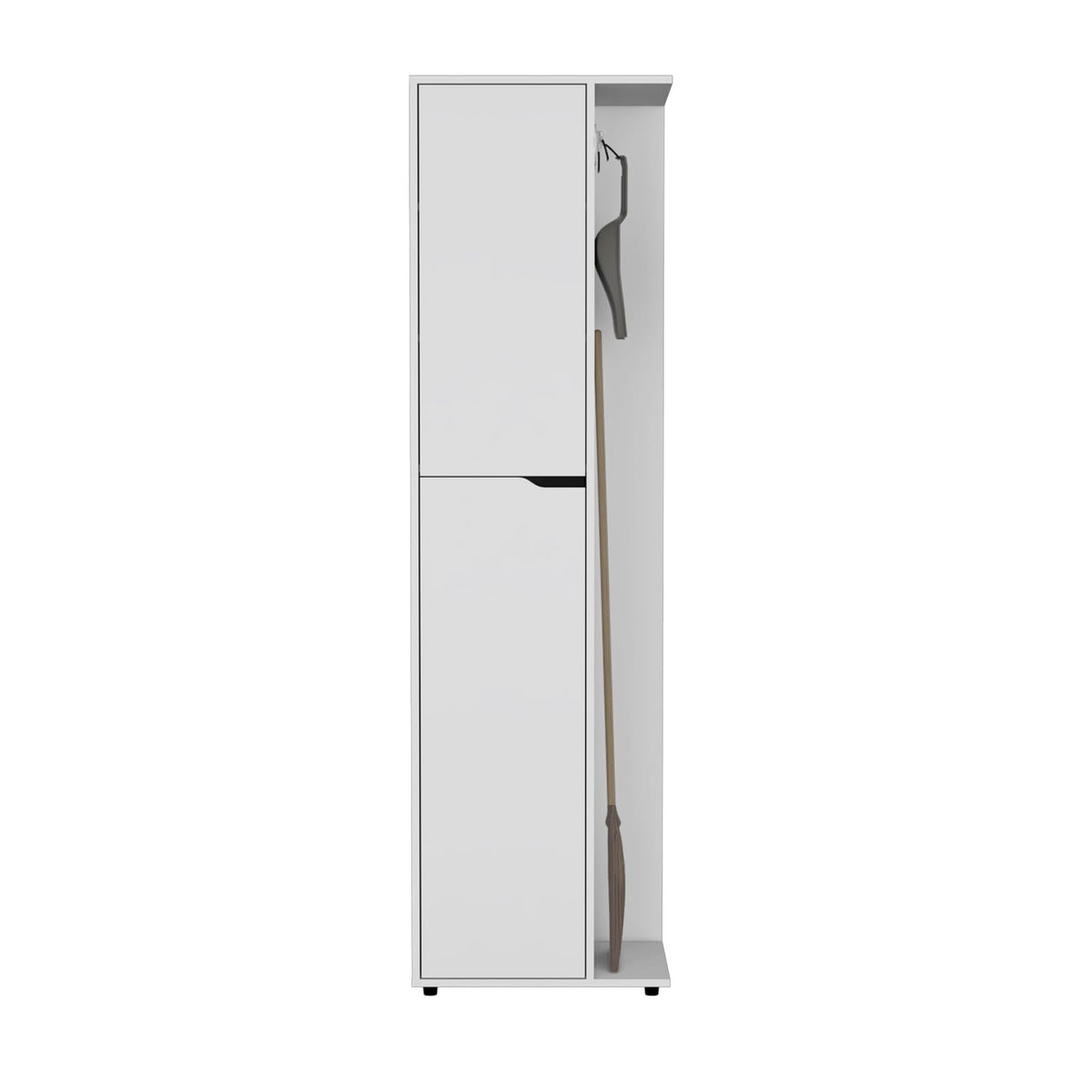 71.3" White Broom Storage Cabinet with 2 Doors & 5 Shelves for Living Room