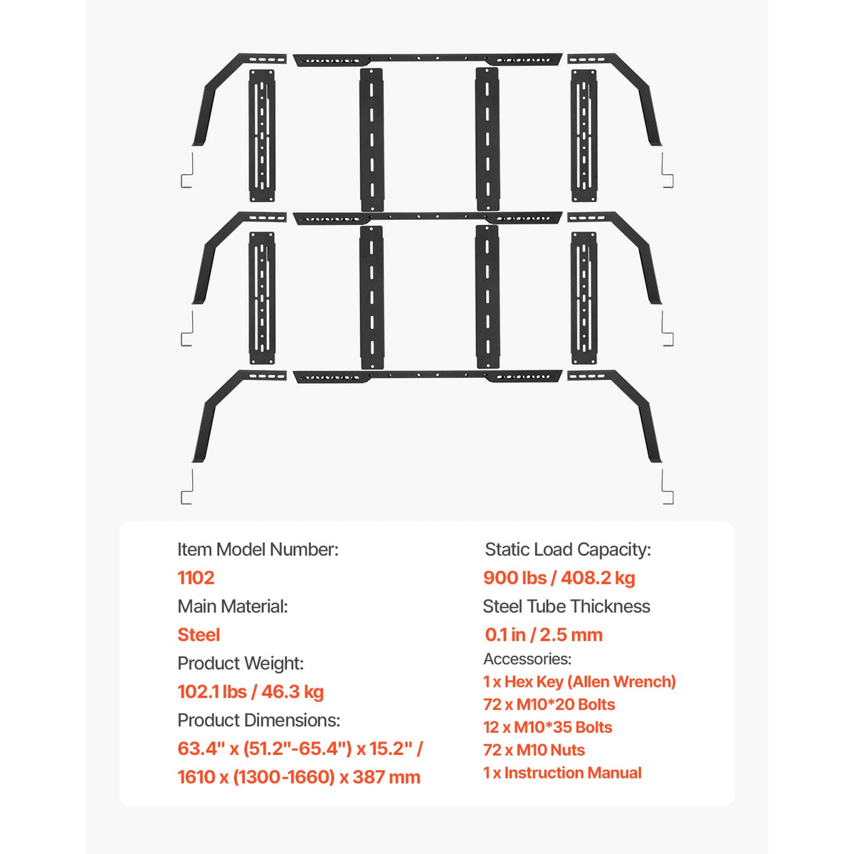 Black Q235 Truck Bed Rack - 900 lb Capacity