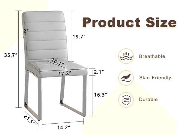 Light Gray PU Dining Chairs with Metal Legs for Kitchen Seating