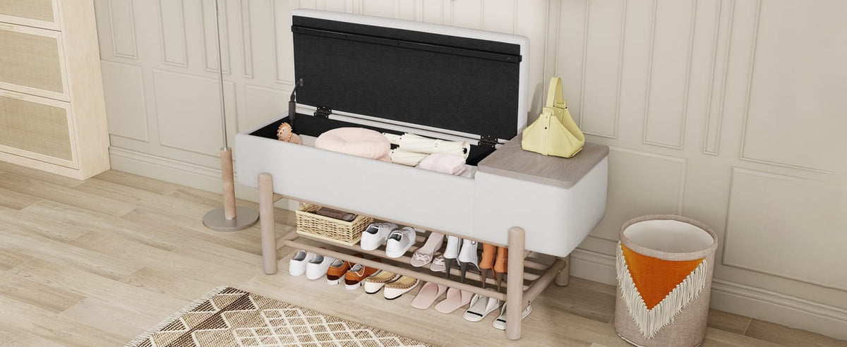 Natural Farmhouse Storage Bench with Hidden Compartment