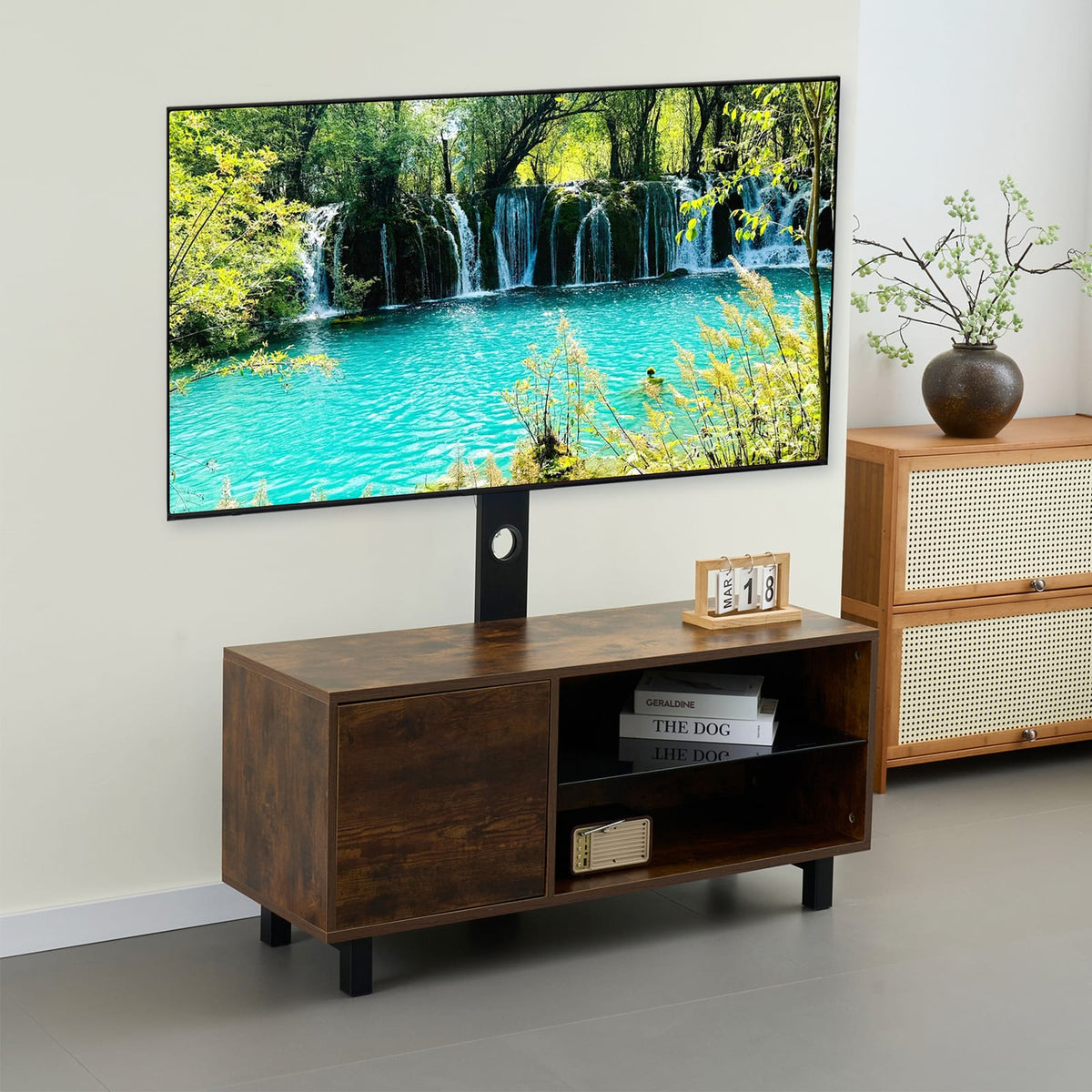 Small Rustic Brown TV Stand with Storage