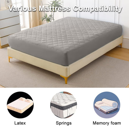 Diamond Grid Ultrasonic Waterproof Mattress Protector Gray Queen