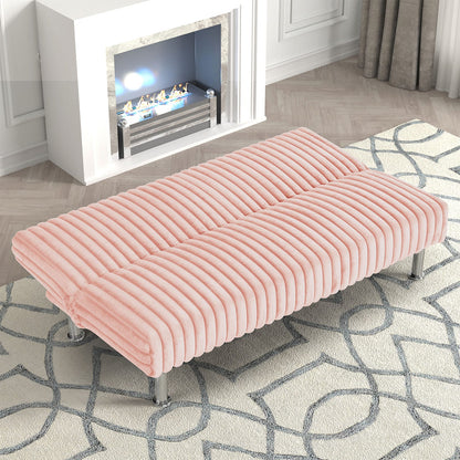Pink Contemporary Futon Sofa with Metal Legs for Living Room Sleep
