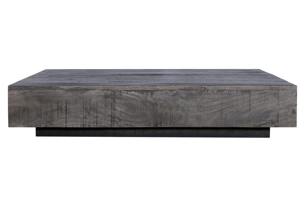 Charcoal Finish Solid Wood Low Profile Rough Coffee Table - 47.24" x 47.24"